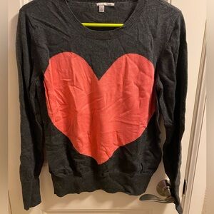 Halogen L Sweater Juniors Large Heart Pullover Long Sleeve Lightweight Crew Lg